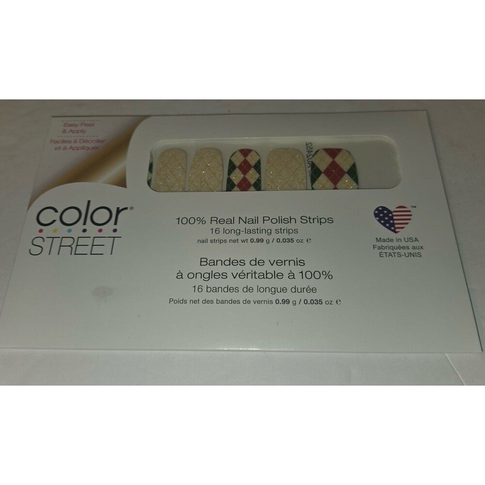 Color Street Nail Polish Strips Argyle Gold Red Green White Checking It Twice